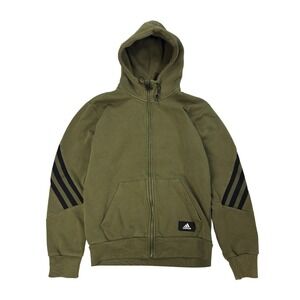 Adidas Future Icons Hoodie Mens Size S Green Full Zip 3 Stripe Sweatshirt
